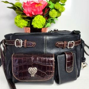 Brighton Black and Red Wine Leather Crossbody Organizer Purse Vintage